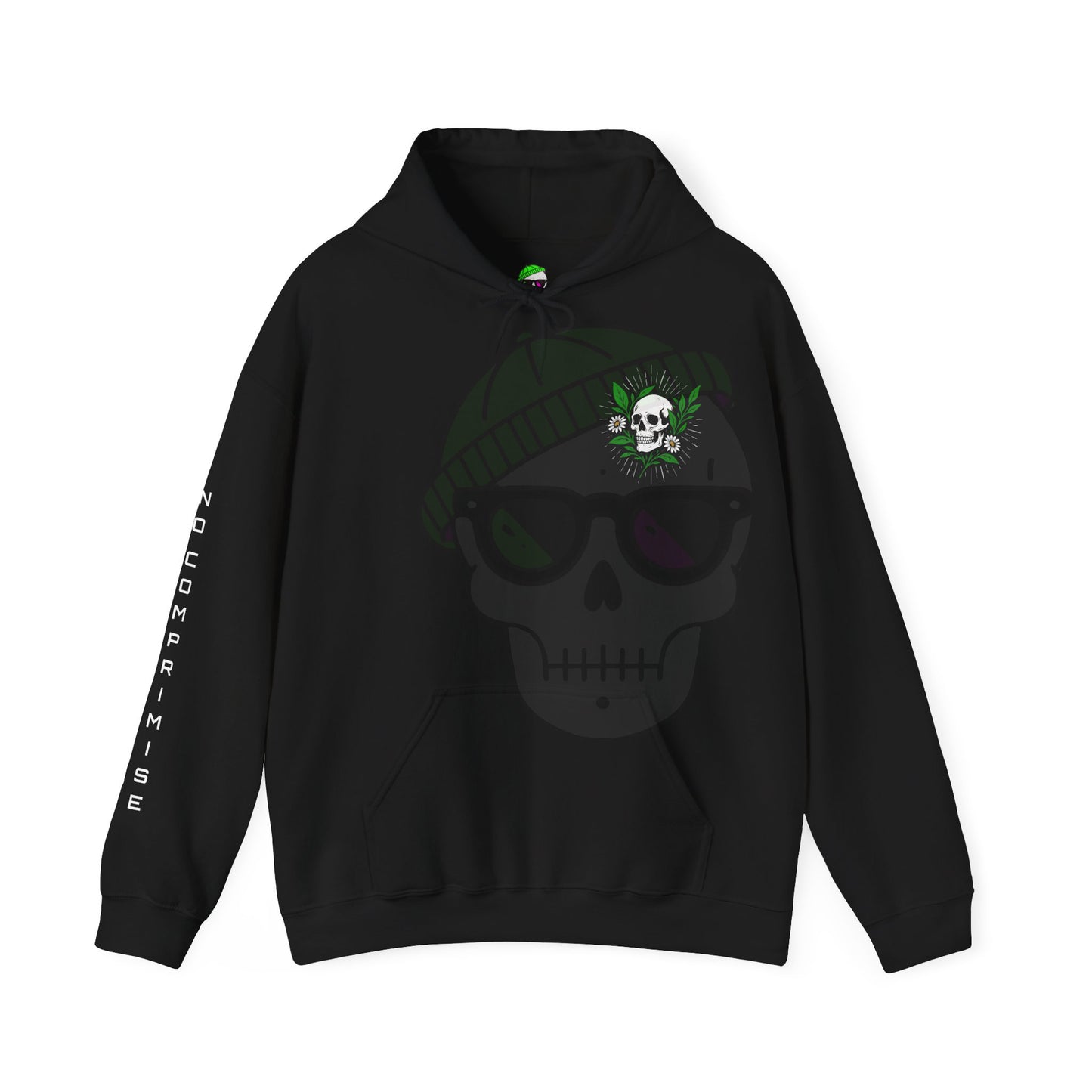 No Compromise Hoodie Skull and Floral Graphic | Streetwear Hoodie | Faith-Inspired Darkwear | Dead Serious Tees