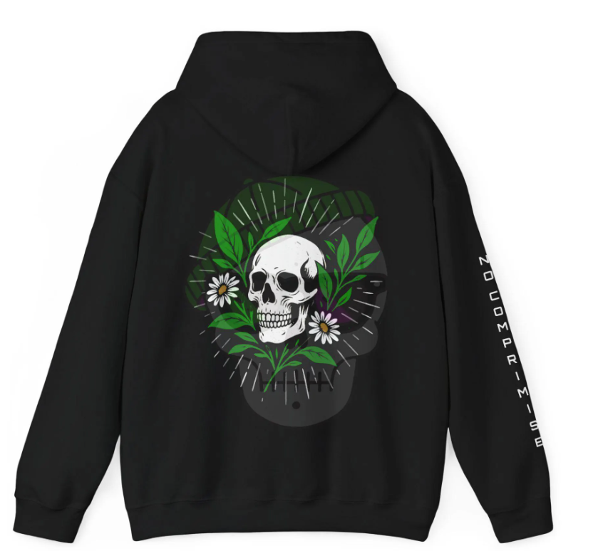 No Compromise Hoodie Skull and Floral Graphic | Streetwear Hoodie | Faith-Inspired Darkwear | Dead Serious Tees